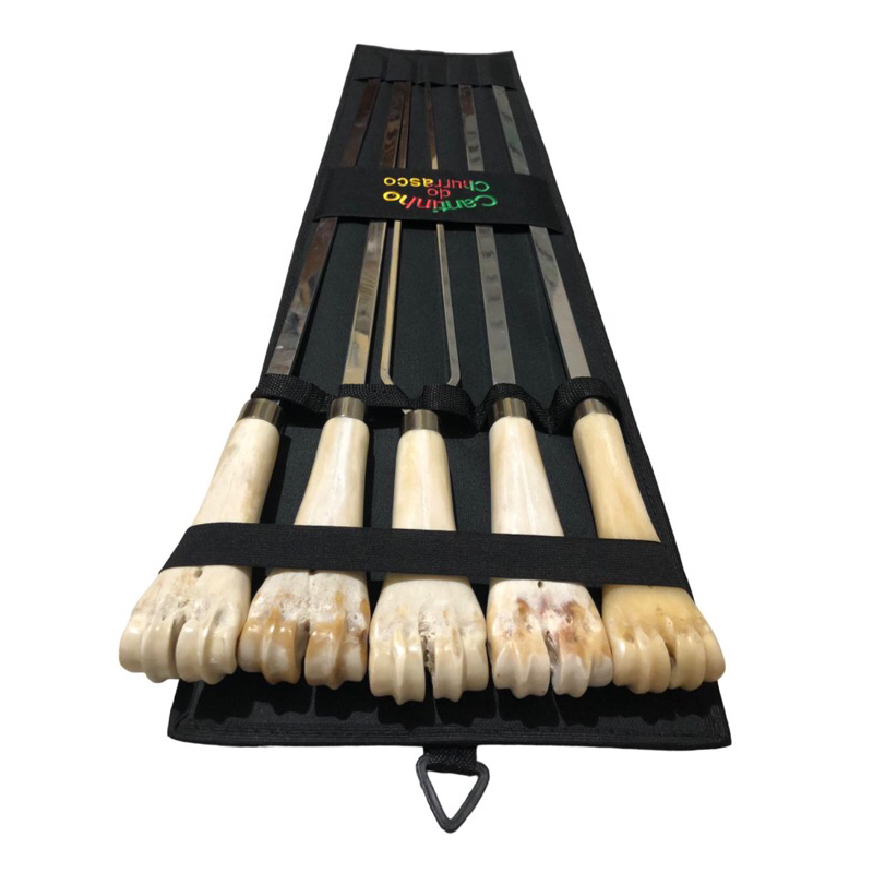 kit com 5 espetos alumínio 70cm – cabo de osso munheca