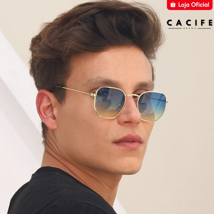 Oculos de Sol Hexagonal Classico Azul Degrade Colorido Premium Retro uv400 Masculino Feminino