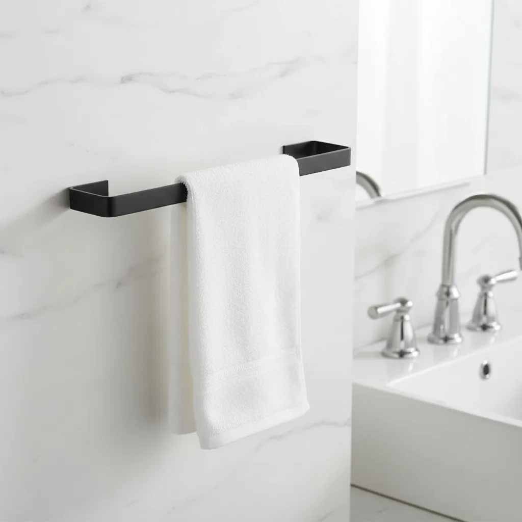 Kit Toalheiro Preto Fosco em Aço Inox – Barras de Parede para Banheiro e Lavabo